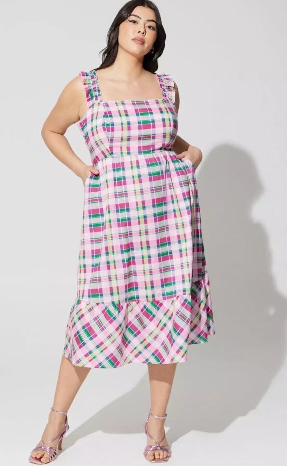Torrid Pink Green Plaid Midi Sundress Size 00 (10)